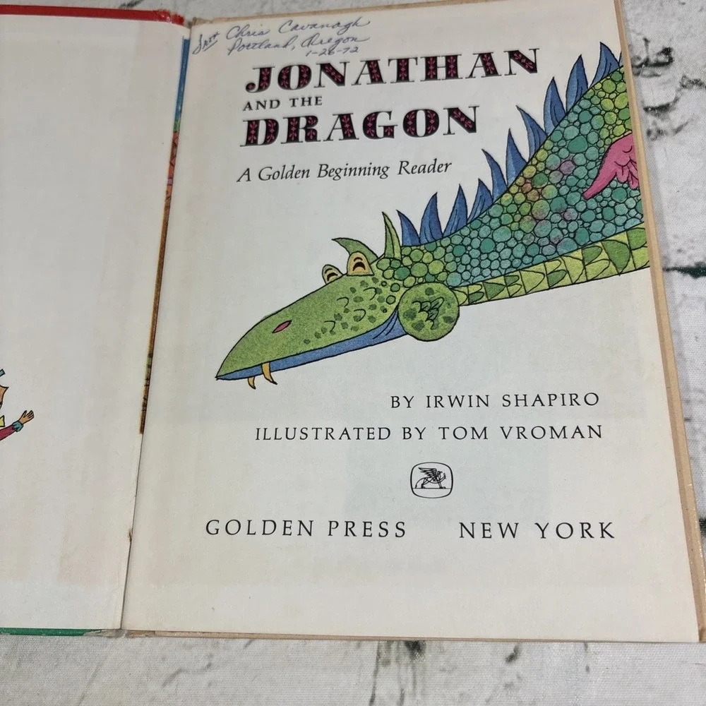 Vtg 1969 JONATHAN and The DRAGON Golden Beginning Reader IRWIN SHAPIRO HC Book